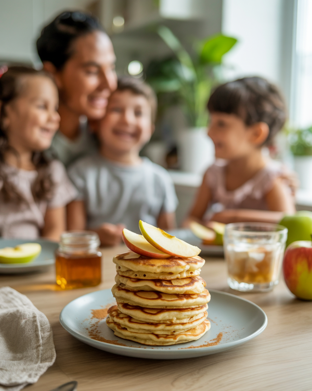 Famille en train de manger de délicieux pancake à la pomme