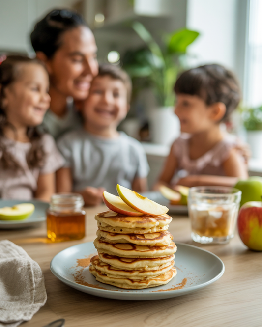 Famille en train de manger de délicieux pancake à la pomme
