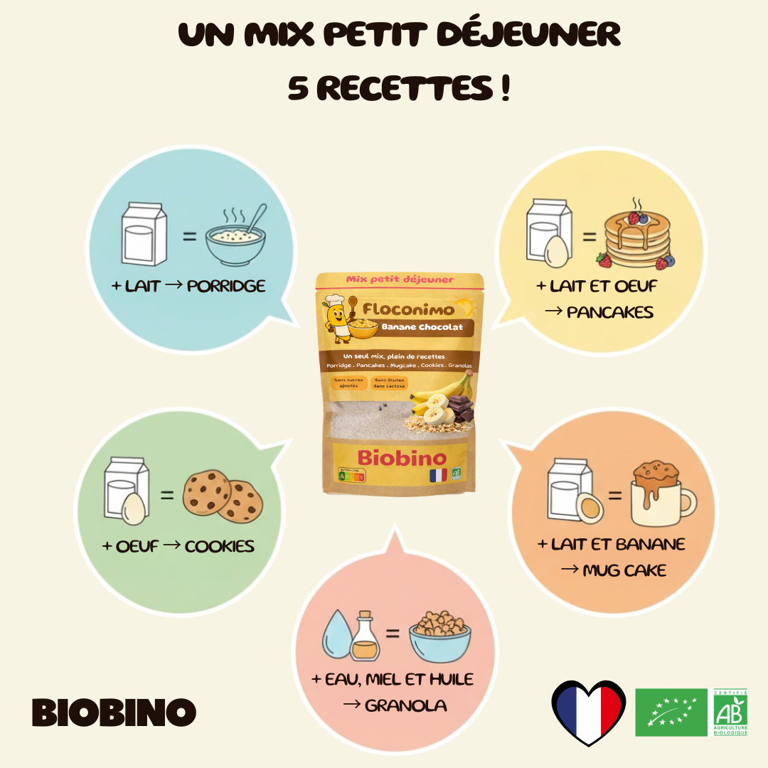 Floconimo - le mix  petit déjeuner unique pour Porridges, Pancakes, Mug Cakes...