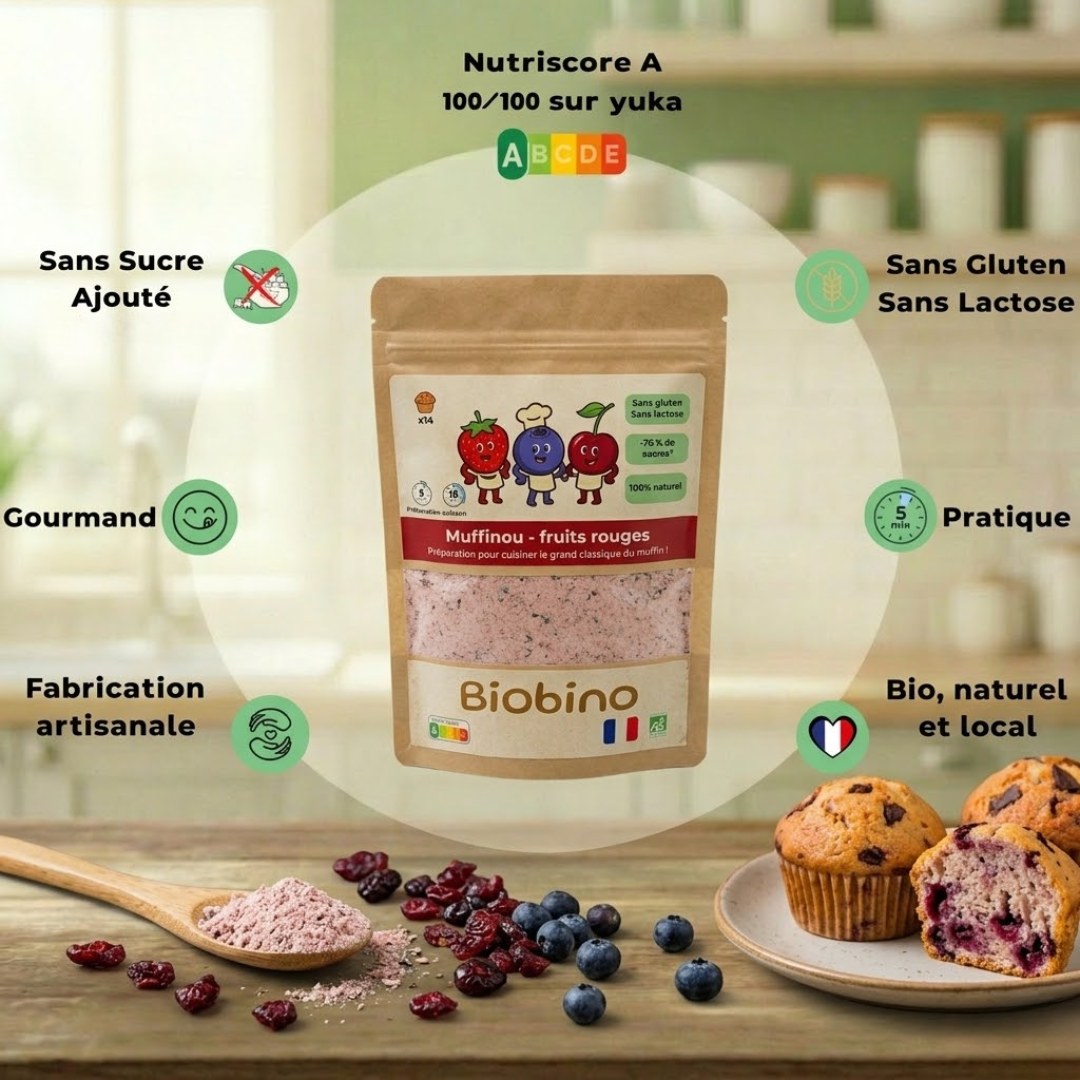 Préparation Muffins Bio Enfants - Chocolat & Fruits Rouges